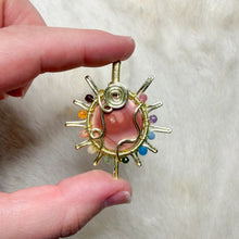 Load image into Gallery viewer, Pink Opal x Rainbow Tourmaline Beaded Sun Pendant
