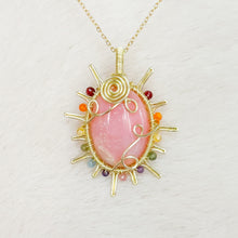 Load image into Gallery viewer, Pink Opal x Rainbow Tourmaline beaded Sun Pendant
