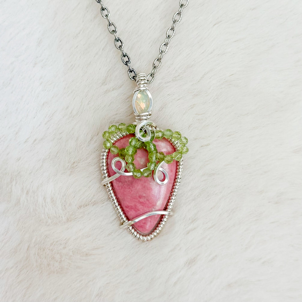 Strawberry Pendant- Ethiopian Opal, thulite, peridot