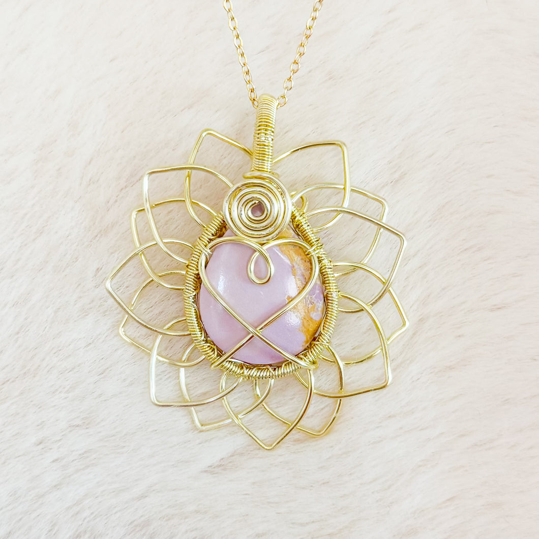 Phosphosiderite Heart Sunflower Pendant