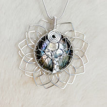 Load image into Gallery viewer, Labradorite Tree of Life Sunflower Pendant
