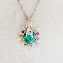 Load image into Gallery viewer, Opal x Malachite x Rainbow Tourmaline Beaded Sun Pendant
