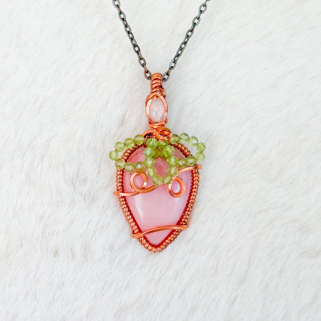 Strawberry Pendant- Ethiopian Opal, pink opal & peridot