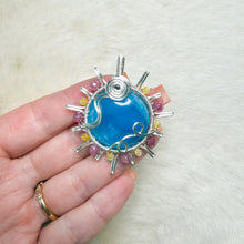 Load image into Gallery viewer, Hemimorphite x Pink &amp; Yellow Tourmaline beaded Sun Pendant
