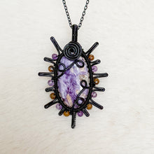 Load image into Gallery viewer, Charoite x Tourmaline Beaded Sun Pendant
