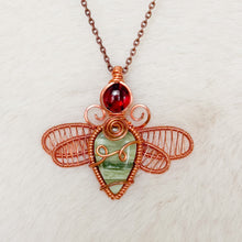 Load image into Gallery viewer, Garnet x Serpentine Dragonfly Fairy Pendant
