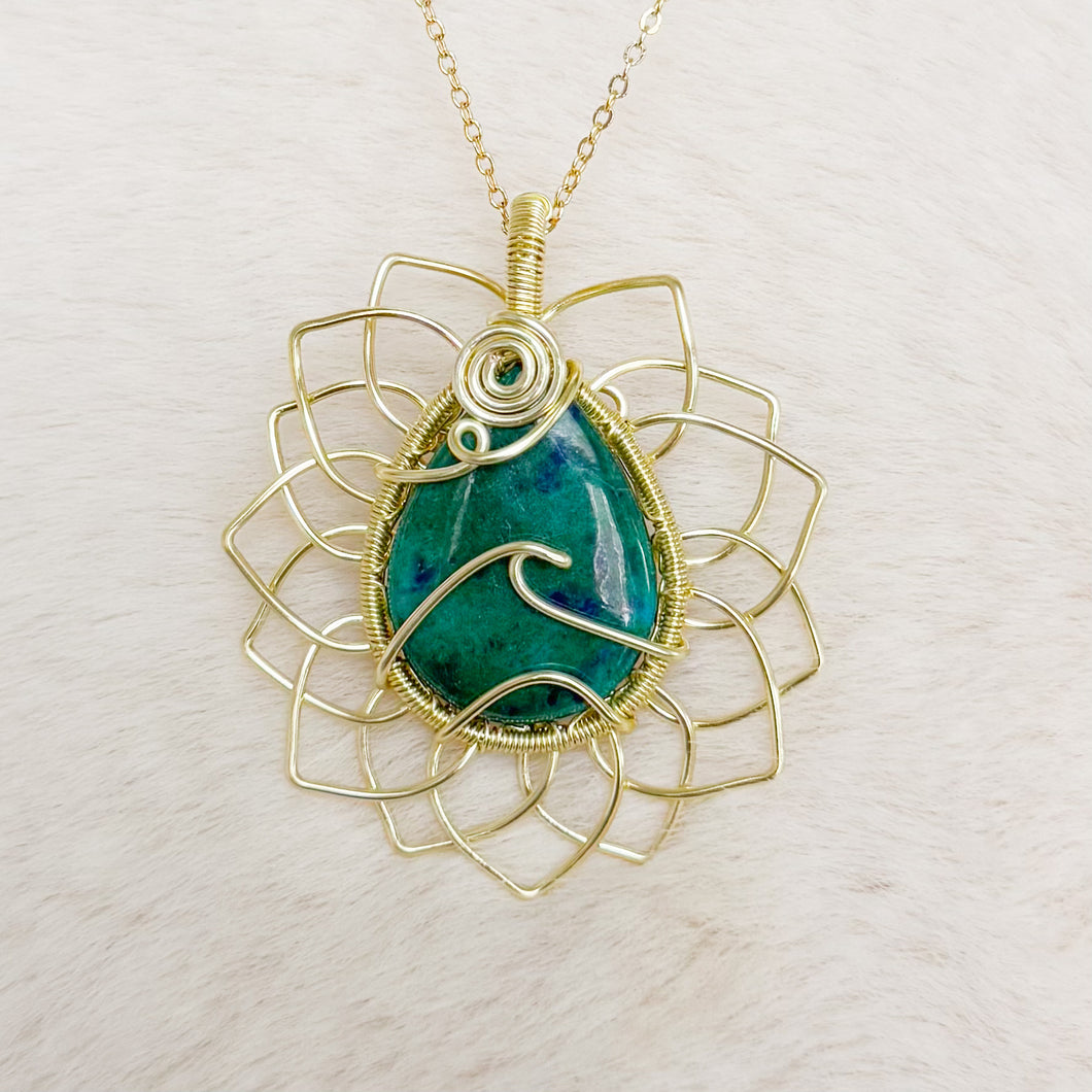 Chrysocolla Wave Sunflower Pendant