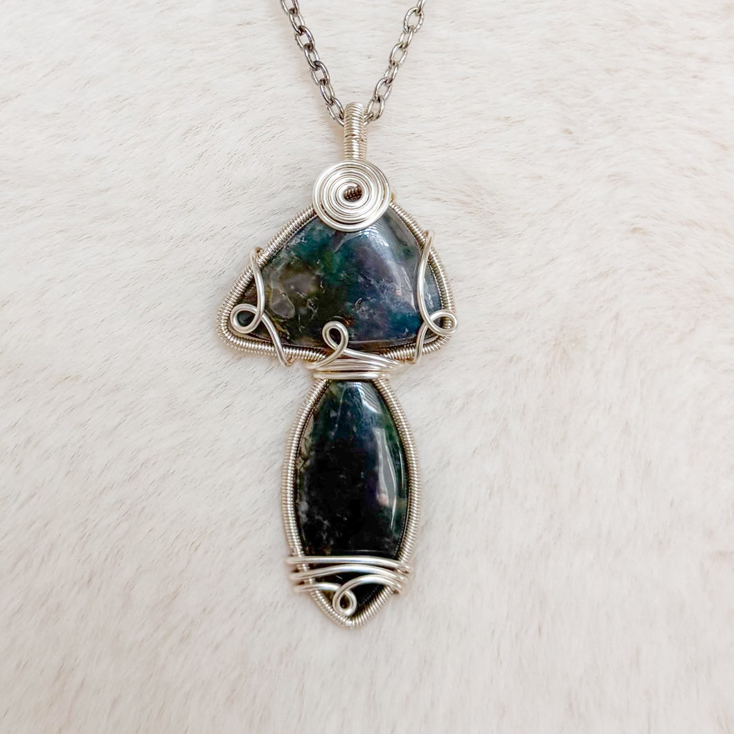 Moss Agate Mushroom Pendant